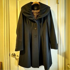 Express Wool Single Breasted Pea Coat w Leopard Lining Pockets size L
